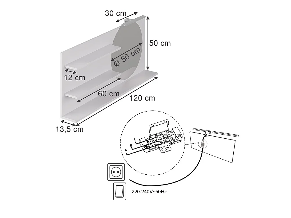Spiegelregal   weiß 120x13.5x50 avena