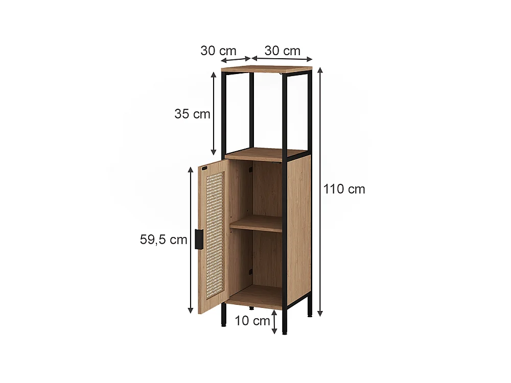 Midischrank eiche/schwarz 30x30x110 linara