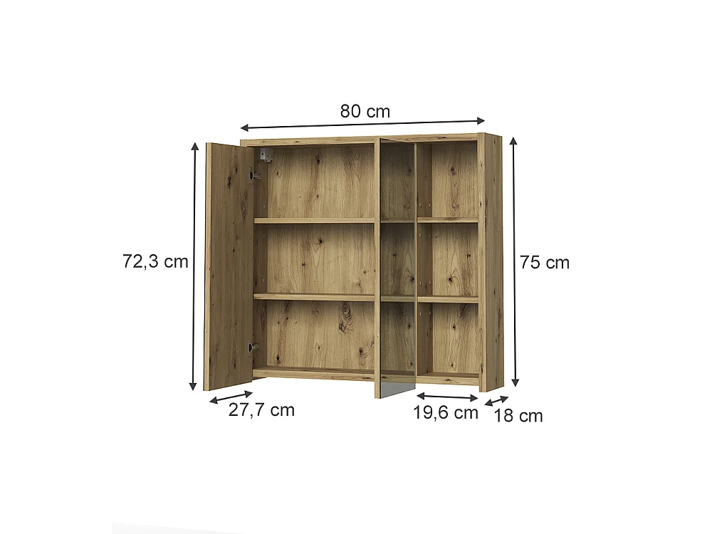 Armoire de toilette cachemire/chêne artisan 80x18x75 viola