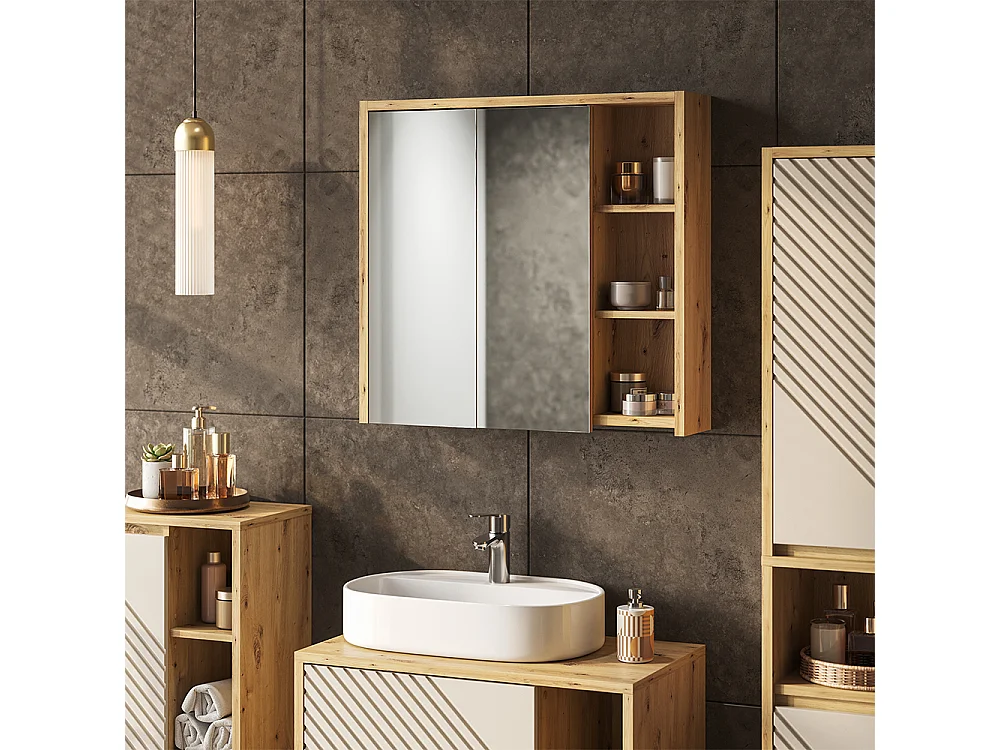 Armoire de toilette cachemire/chêne artisan 80x18x75 viola