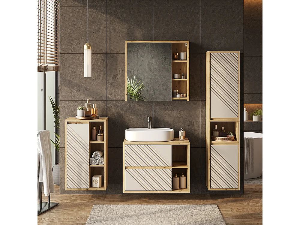 Armoire de toilette cachemire/chêne artisan 80x18x75 viola