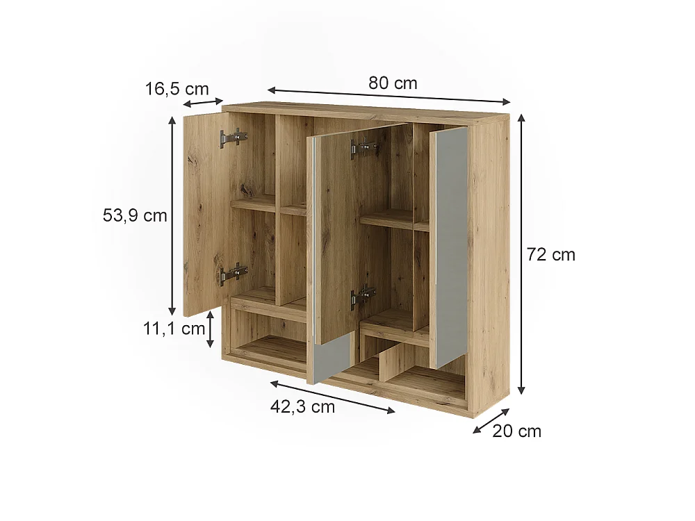 armoire à miroir cachemire/chêne artisan 80x20x72 beatrice