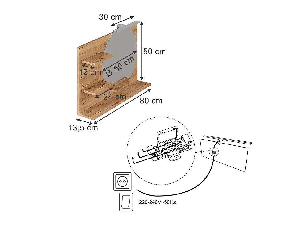 Étagère à miroir chêne 80x13.5x50 avena