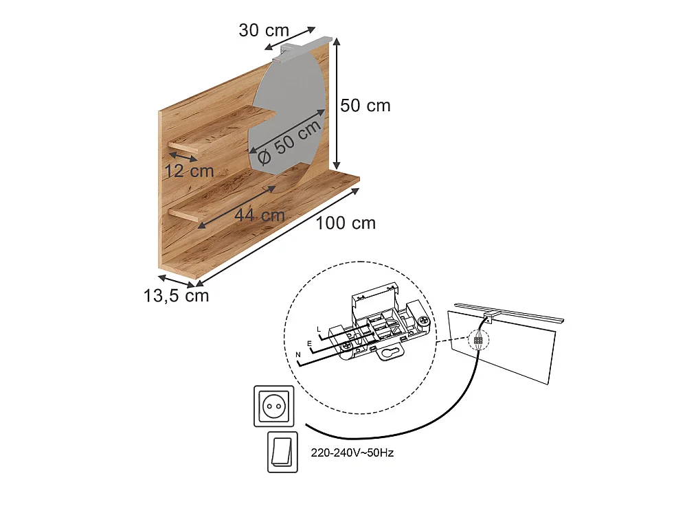 Étagère à miroir chêne 100x13.5x50 avena