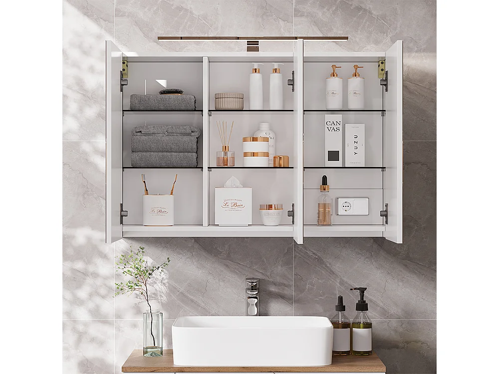 Armario con espejo para baño blanco 90x20x60 lavio