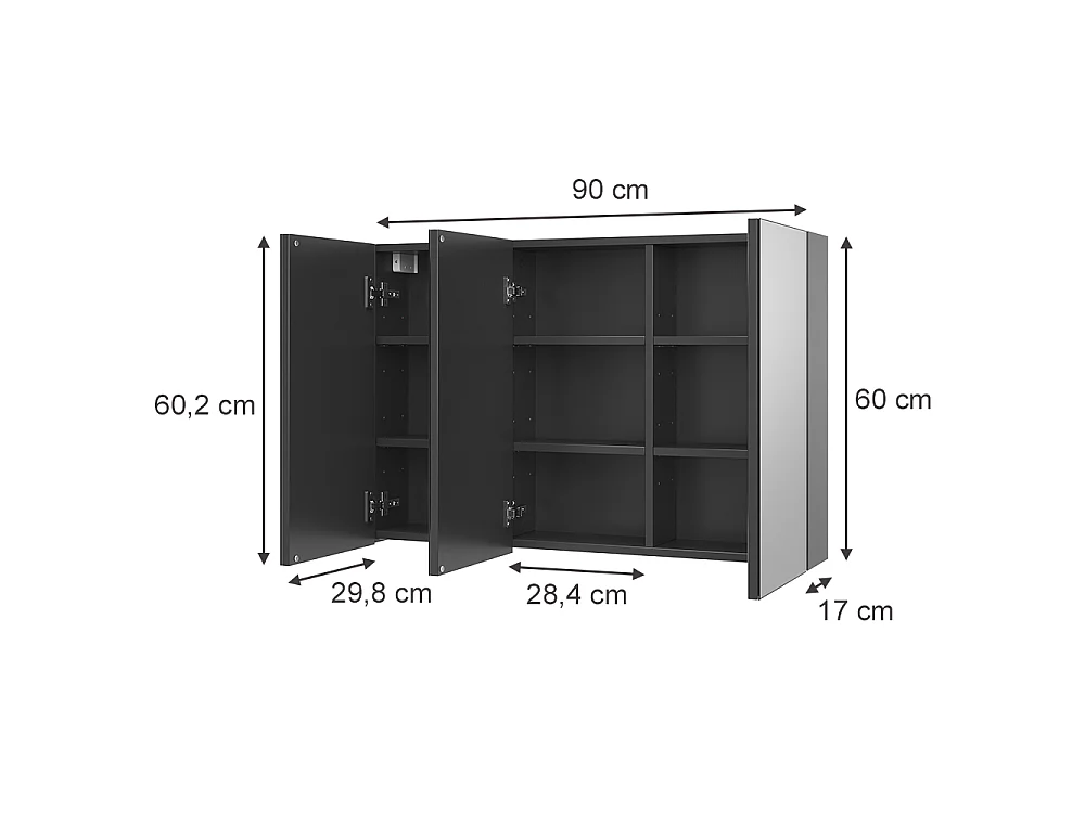 Armario con espejo para baño antracita 90x17x60.2 lavia