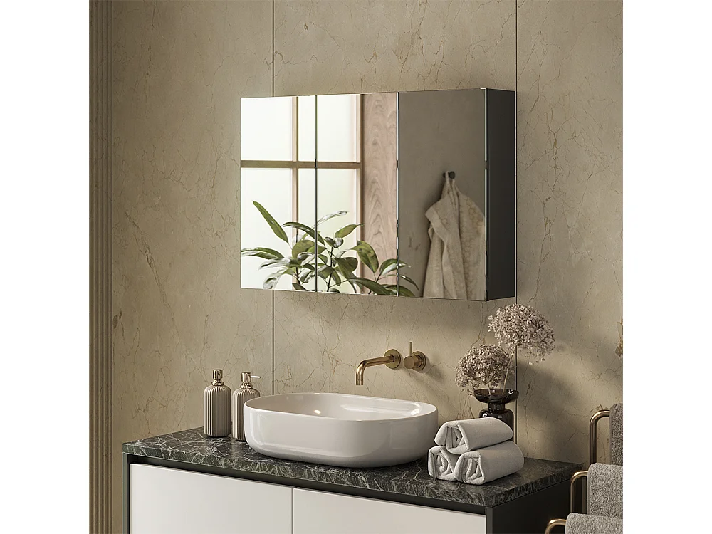 Armario con espejo para baño antracita 90x17x60.2 lavia
