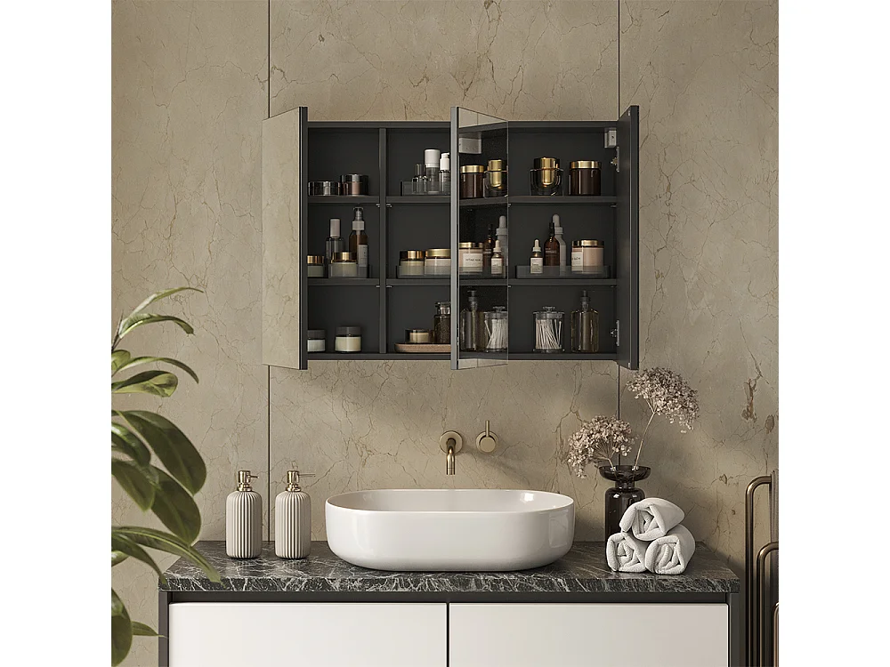 Armario con espejo para baño antracita 90x17x60.2 lavia