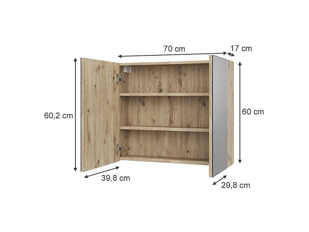 Armoire de toilette chêne artisan 70x17x60.2 lavia