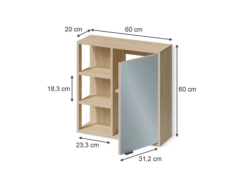 Armoire de toilette chêne 60x20x60 arven
