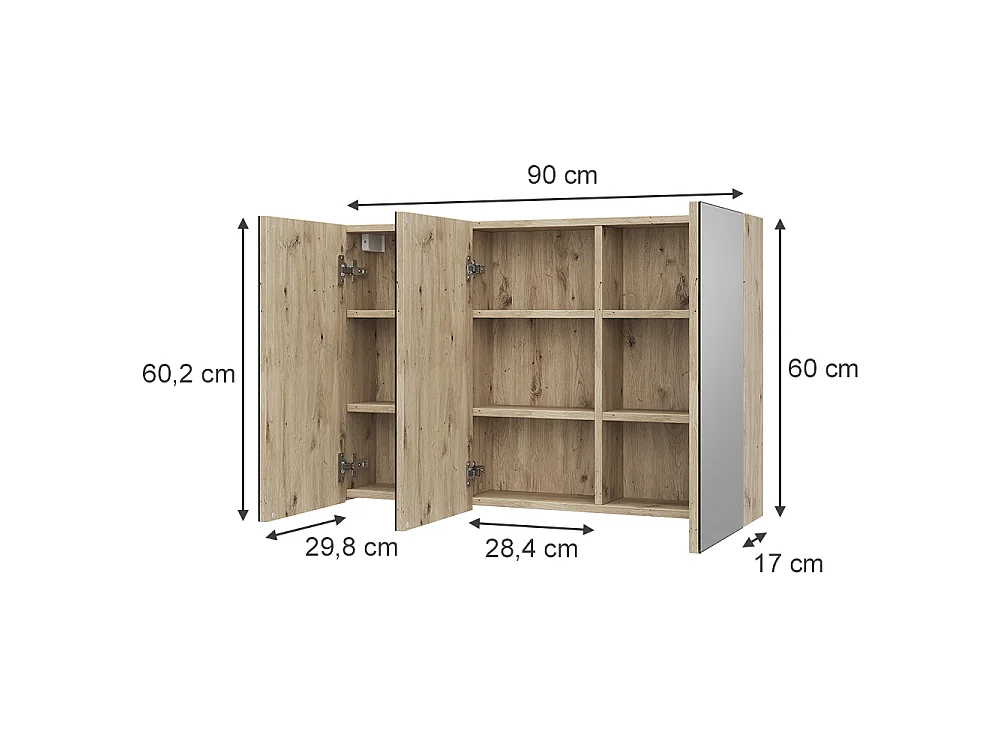 Armoire de toilette chêne artisan 90x17x60.2 lavia