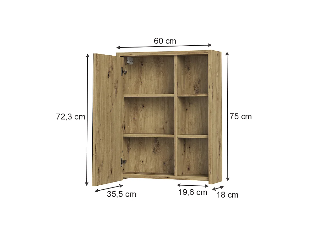 Armoire de toilette cachemire/chêne artisan 60x18x75 viola