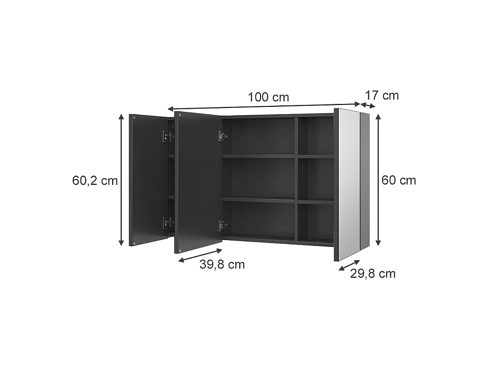 Armoire de toilette anthracite 100x17x60.2 lavia