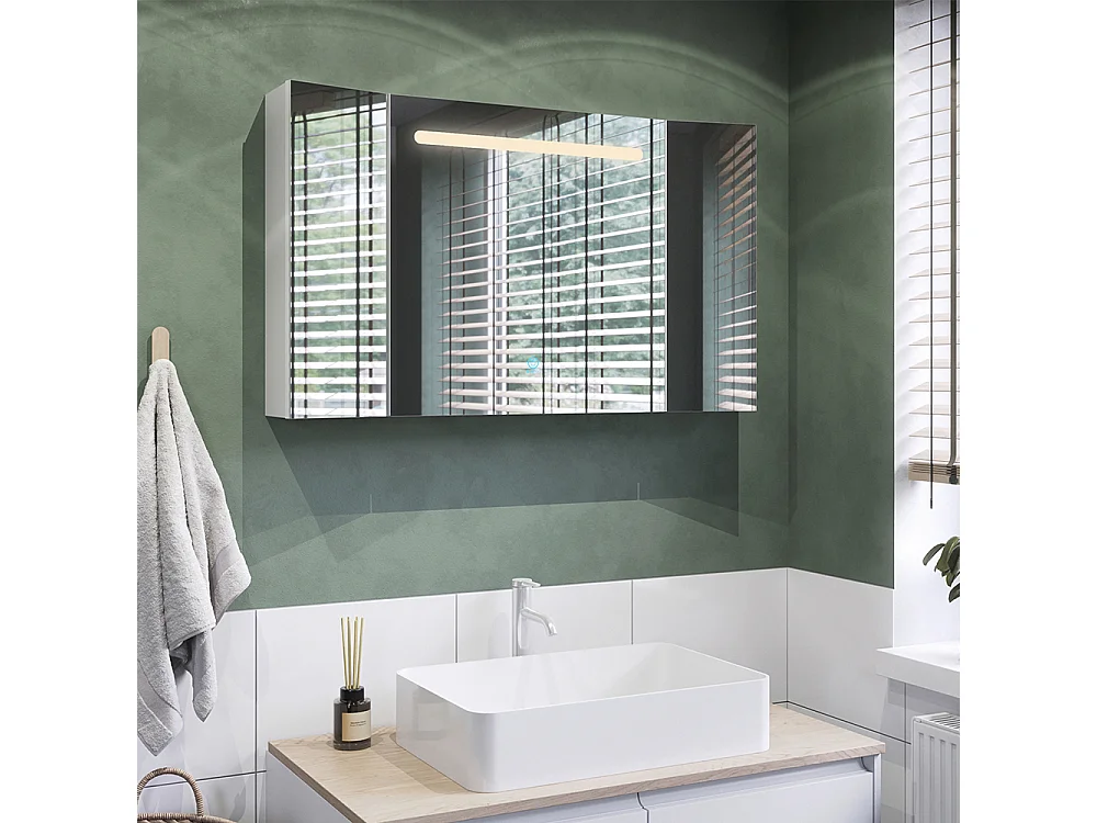 Armario con espejo para baño blanco 100x15x60 curved
