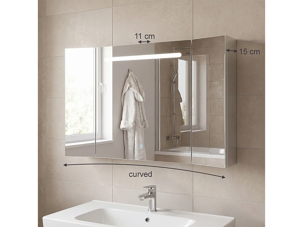 Armario con espejo para baño blanco 100x15x60 curved