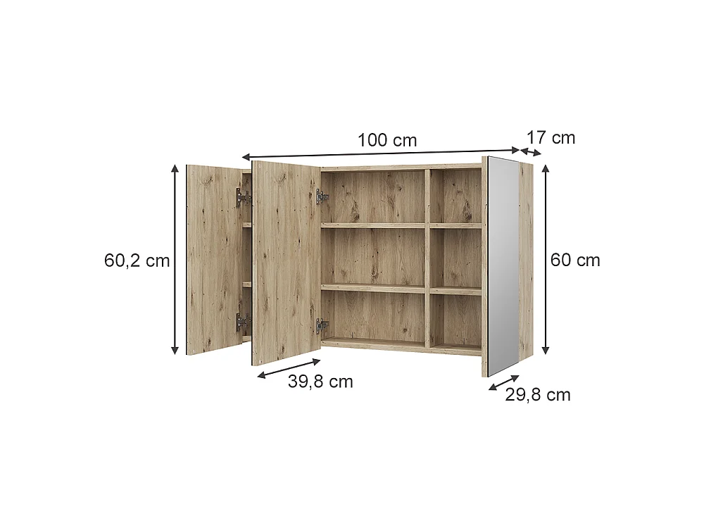 Armoire de toilette chêne artisan 100x17x60.2 lavia