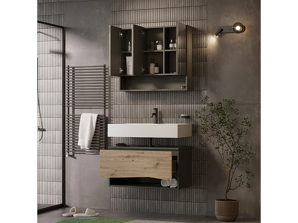 Armario con espejo para baño artesano 80x17x70 willow