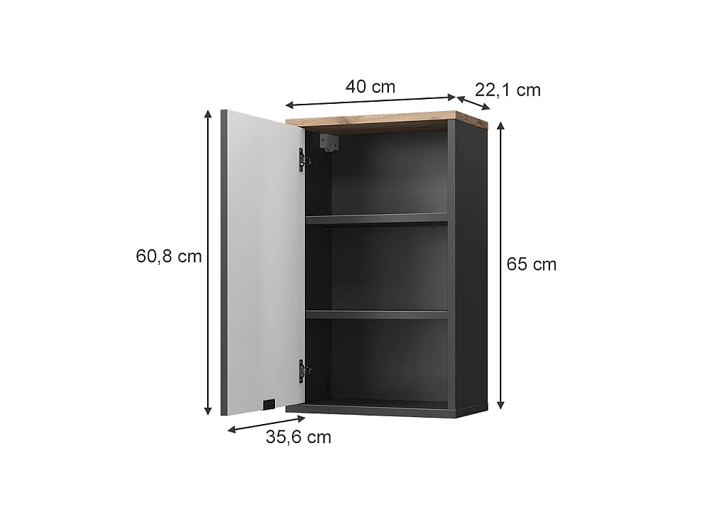 Armario de baño negro/roble vikingo 40x22.1x65 eliza
