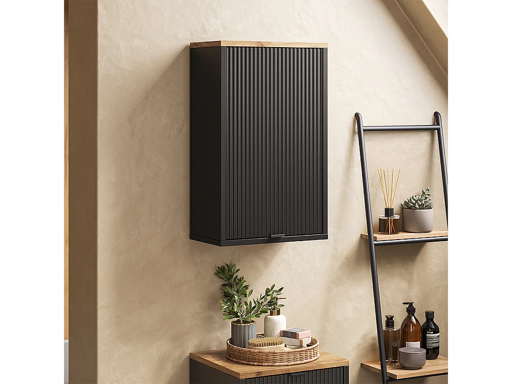 Armario de baño negro/roble vikingo 40x22.1x65 eliza