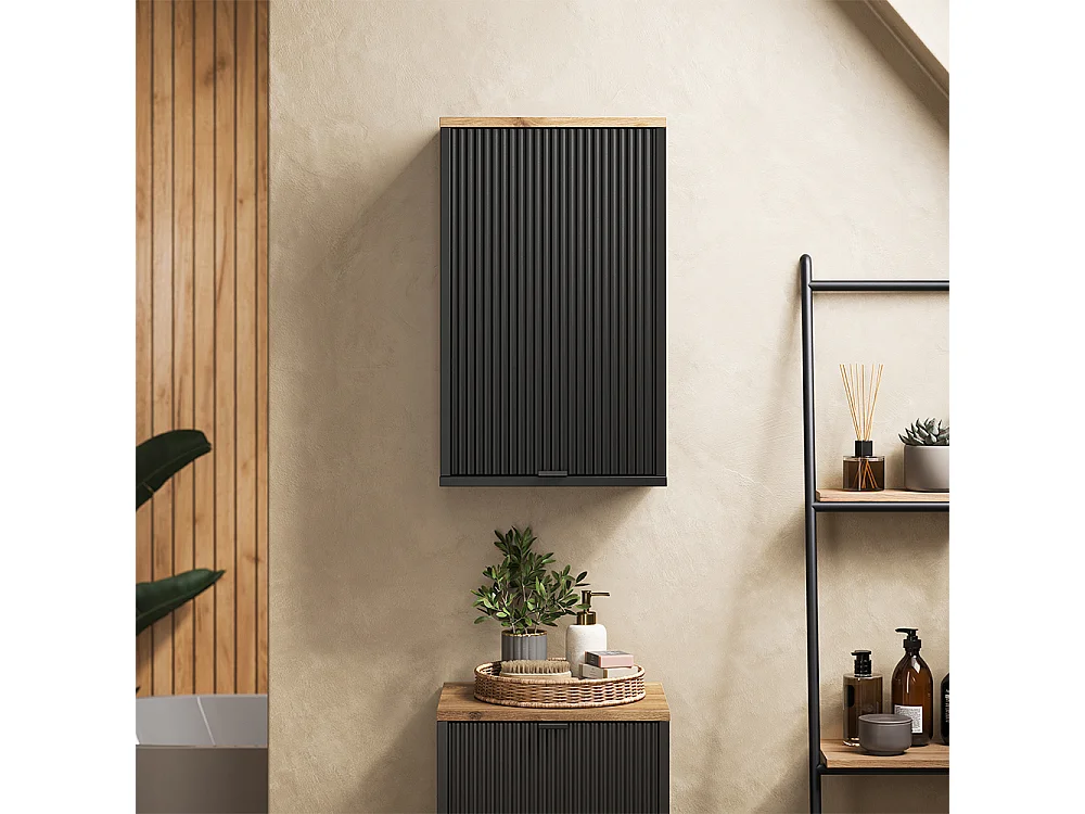Armario de baño negro/roble vikingo 40x22.1x65 eliza