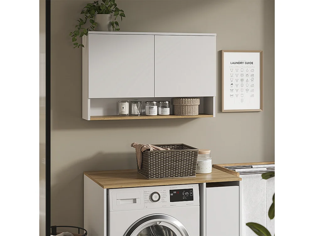 Armario de baño blanco/roble artesanal 93.6x20.5x60 viktor