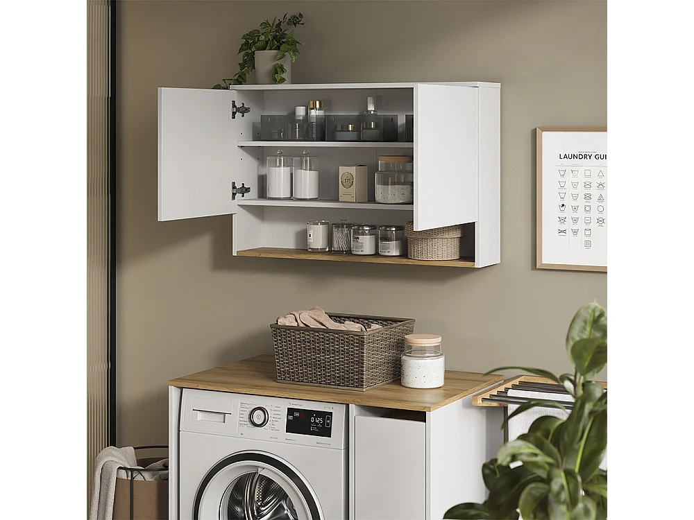 Armario de baño blanco/roble artesanal 93.6x20.5x60 viktor