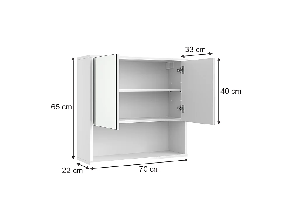 Badkamerspiegelkast witte golf 70x22x65 eliza