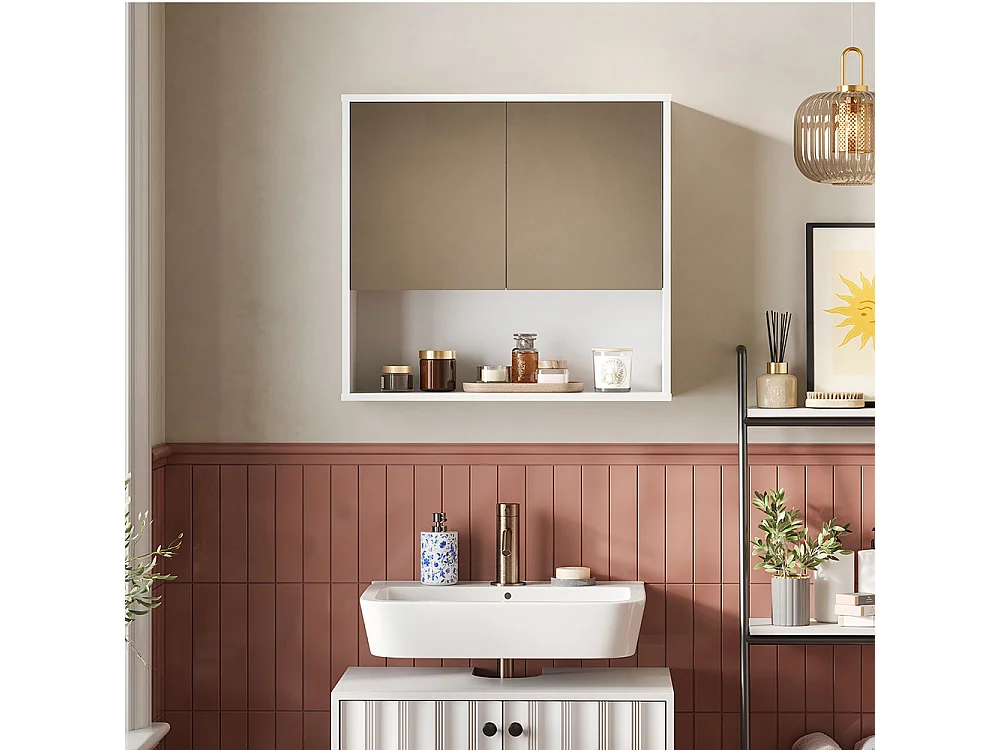 Badkamerspiegelkast witte golf 70x22x65 eliza