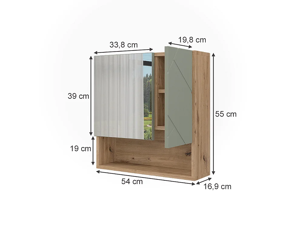 Armoire de toilette vert sauge 54x16.9x55 irma