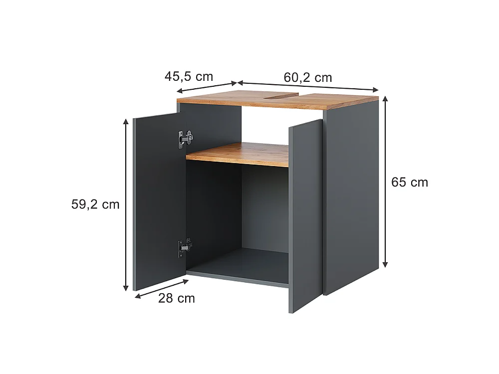 Meuble vasque simple anthracite/chêne doré 60.2x45.5x65 viktor