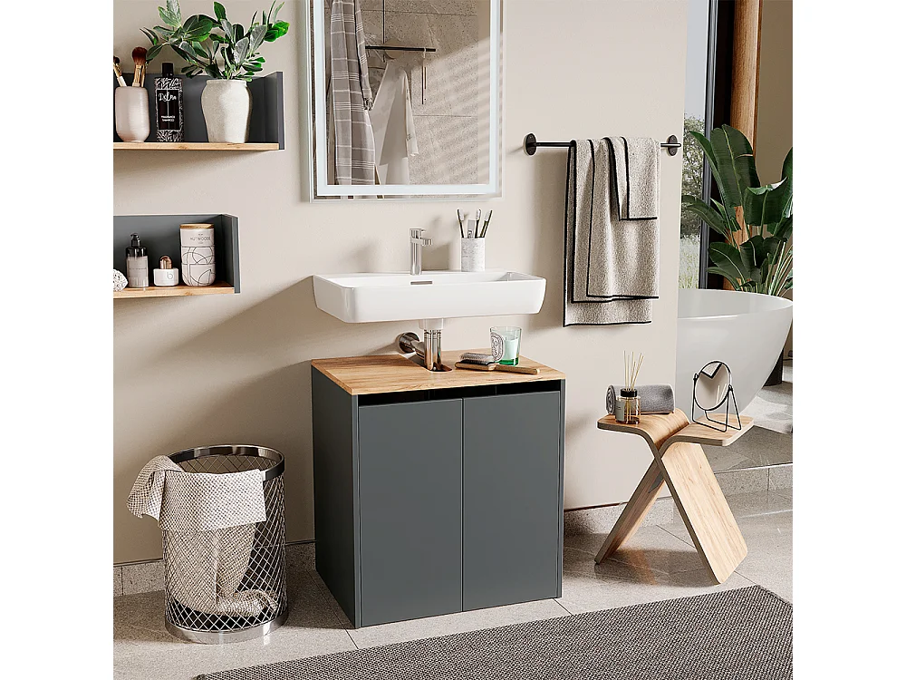 Meuble vasque simple anthracite/chêne doré 60.2x45.5x65 viktor