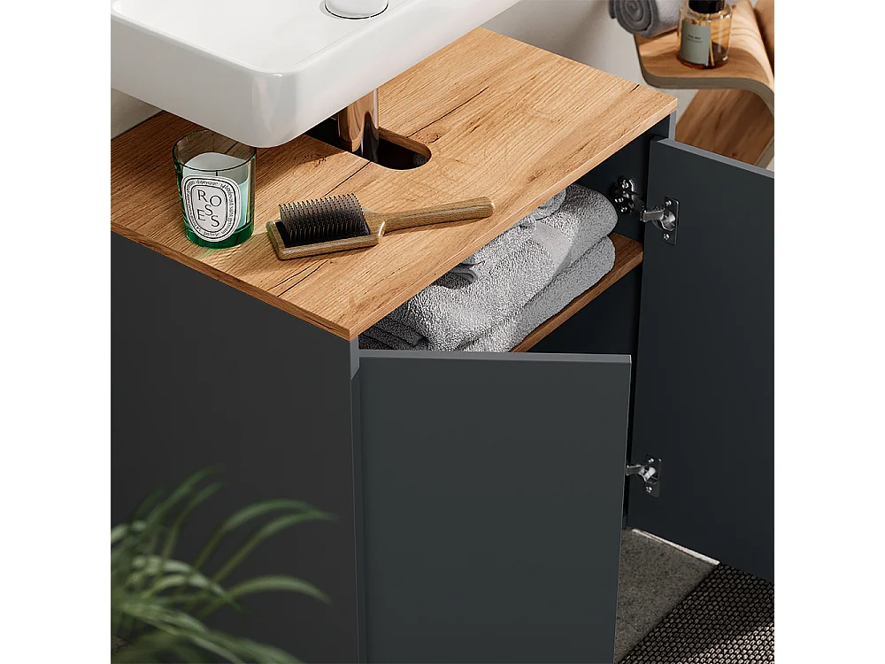 Meuble vasque simple anthracite/chêne doré 60.2x45.5x65 viktor