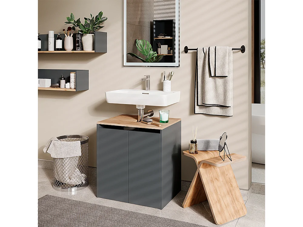 Meuble vasque simple anthracite/chêne doré 60.2x45.5x65 viktor