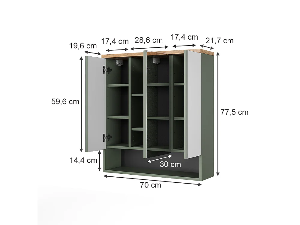 Armario con espejo para baño verde/artesano 70x21.7x77.5 eden