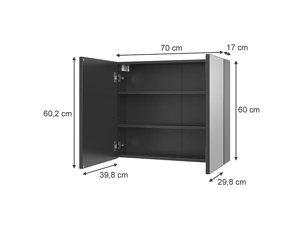 Armario con espejo para baño antracita 70x17x60.2 lavia