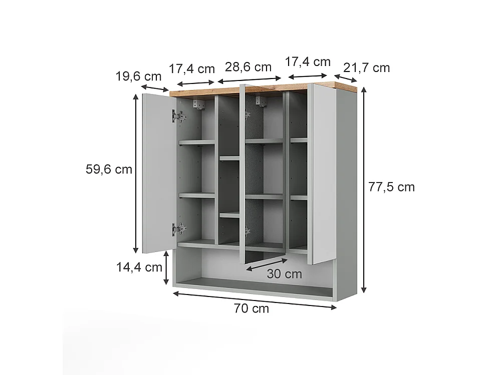 Armario con espejo para baño gris/artisan 70x21.7x77.5 eden