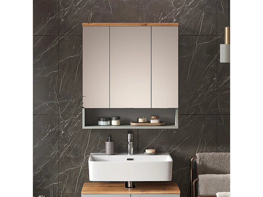 Armario con espejo para baño gris/artisan 70x21.7x77.5 eden