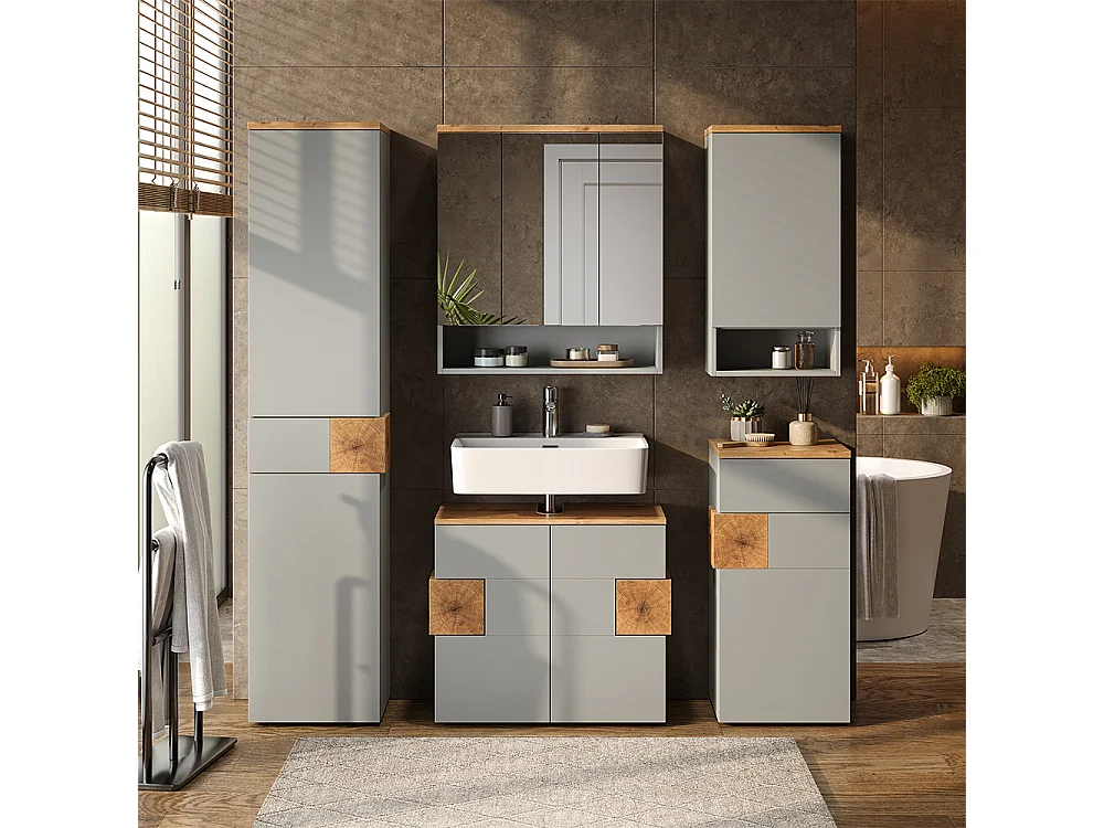 Armario con espejo para baño gris/artisan 70x21.7x77.5 eden