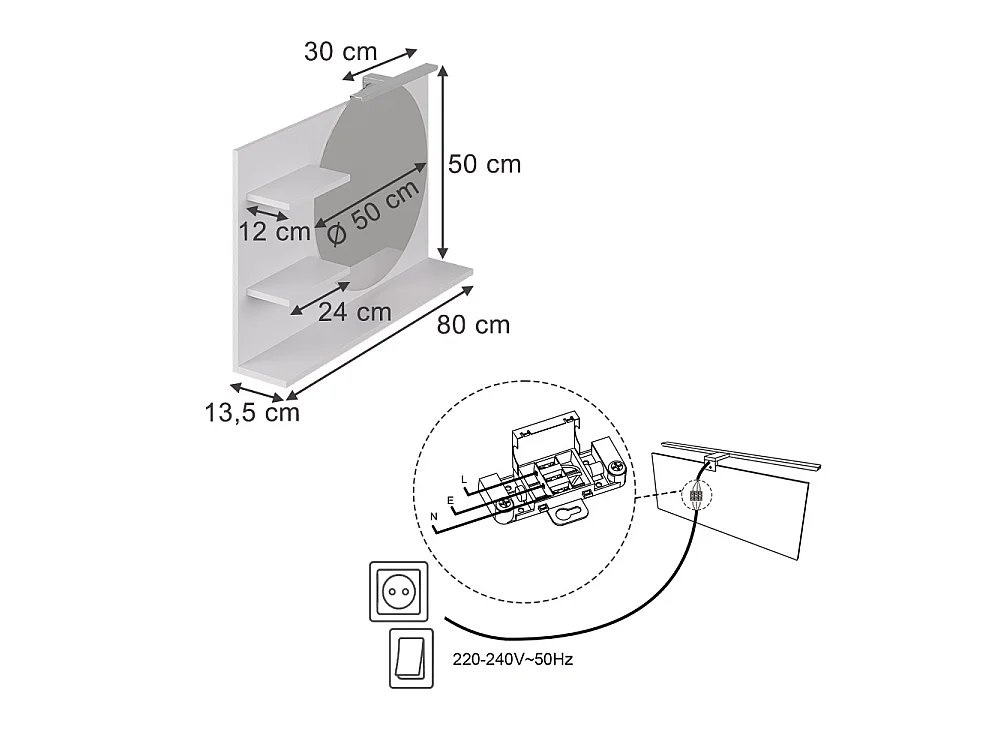 Spiegelplank wit 80x13.5x50 avena