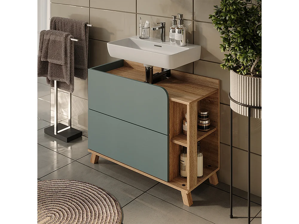 Waschbeckenunterschrank blau/sonoma 80x35x65 karen