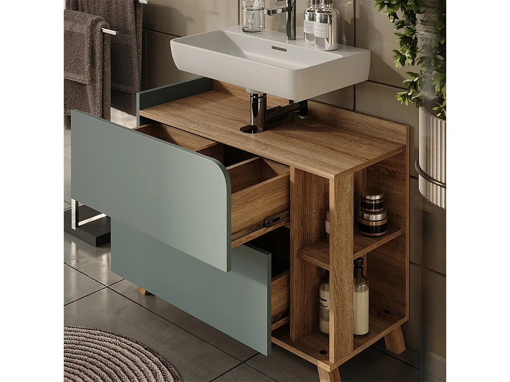 Waschbeckenunterschrank blau/sonoma 80x35x65 karen