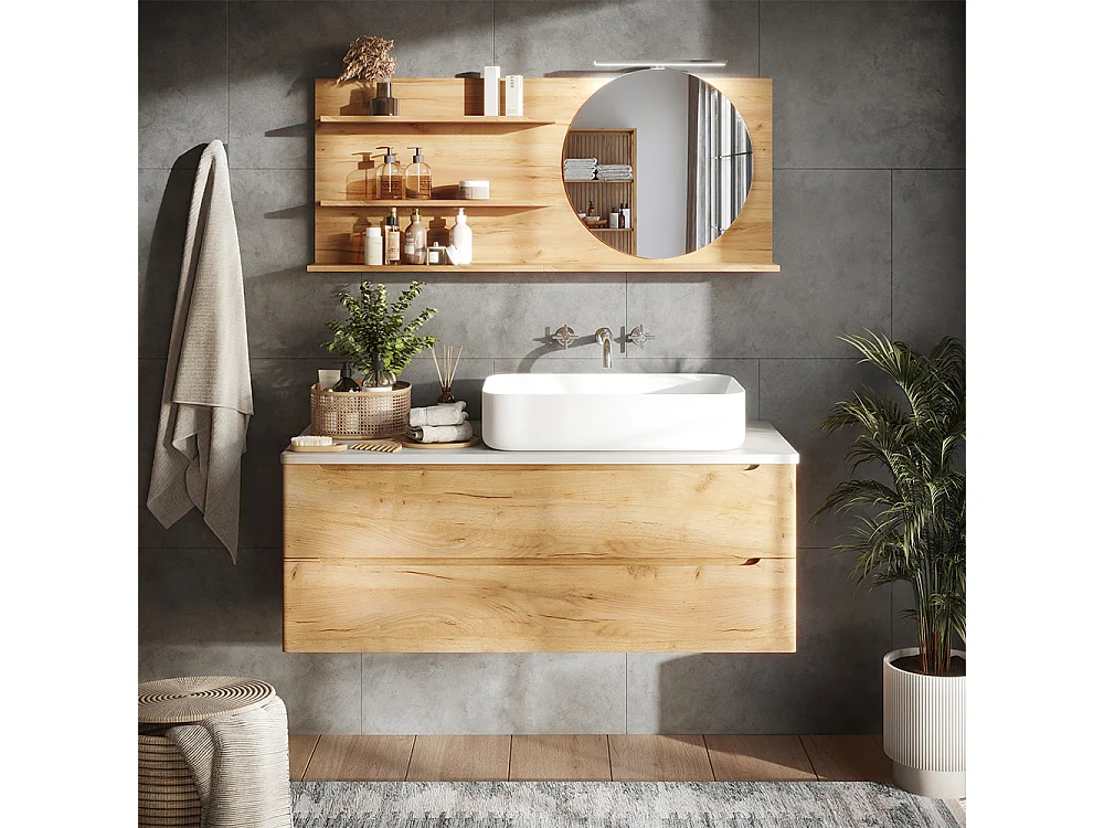 Miroir étagère chêne 120x13.5x50 avena