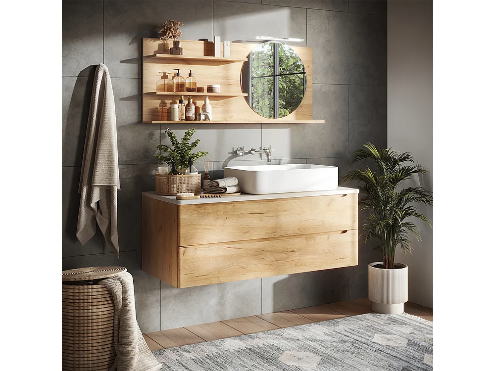 Miroir étagère chêne 120x13.5x50 avena