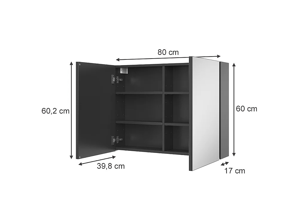 Armoire de toilette anthracite 80x17x60.2 lavia