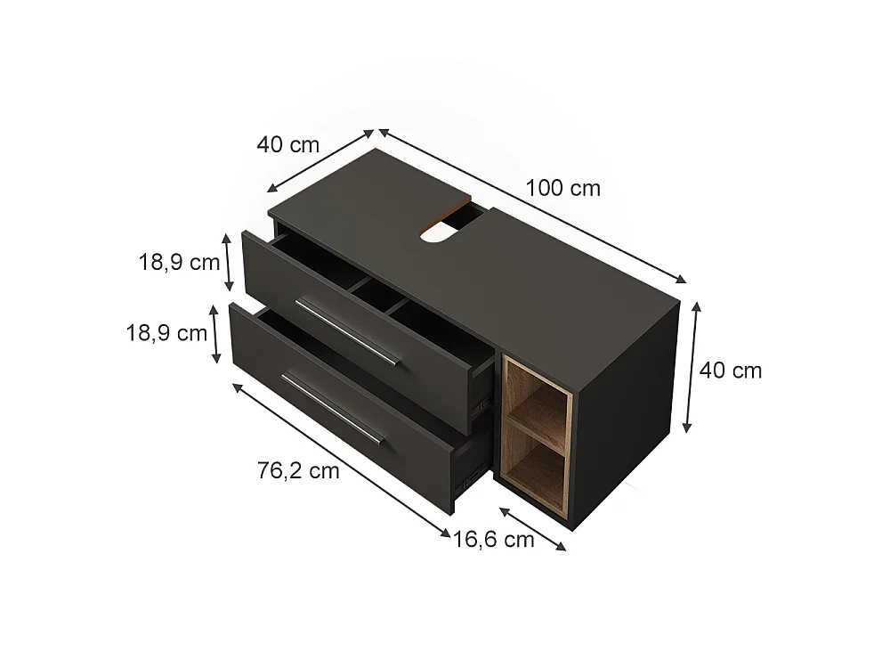 Meuble sous vasque simple anthracite/sonoma 100x40x40 beatrice