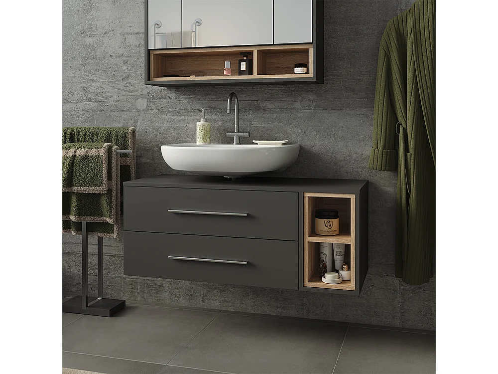 Meuble sous vasque simple anthracite/sonoma 100x40x40 beatrice