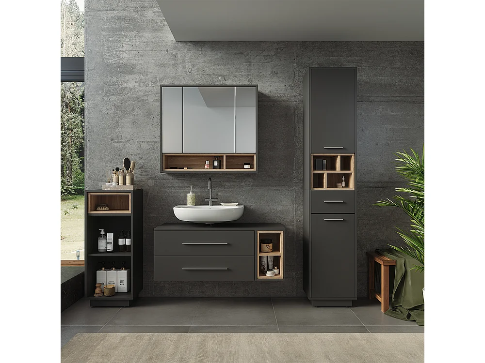 Meuble sous vasque simple anthracite/sonoma 100x40x40 beatrice