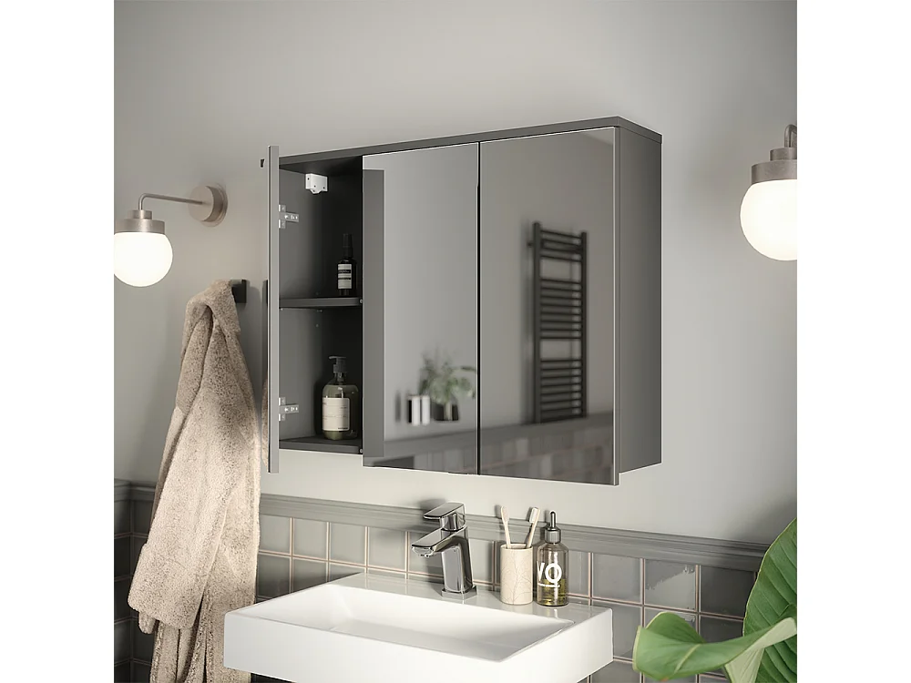 Armario con espejo para baño antracita 80.2x20x62 ruben