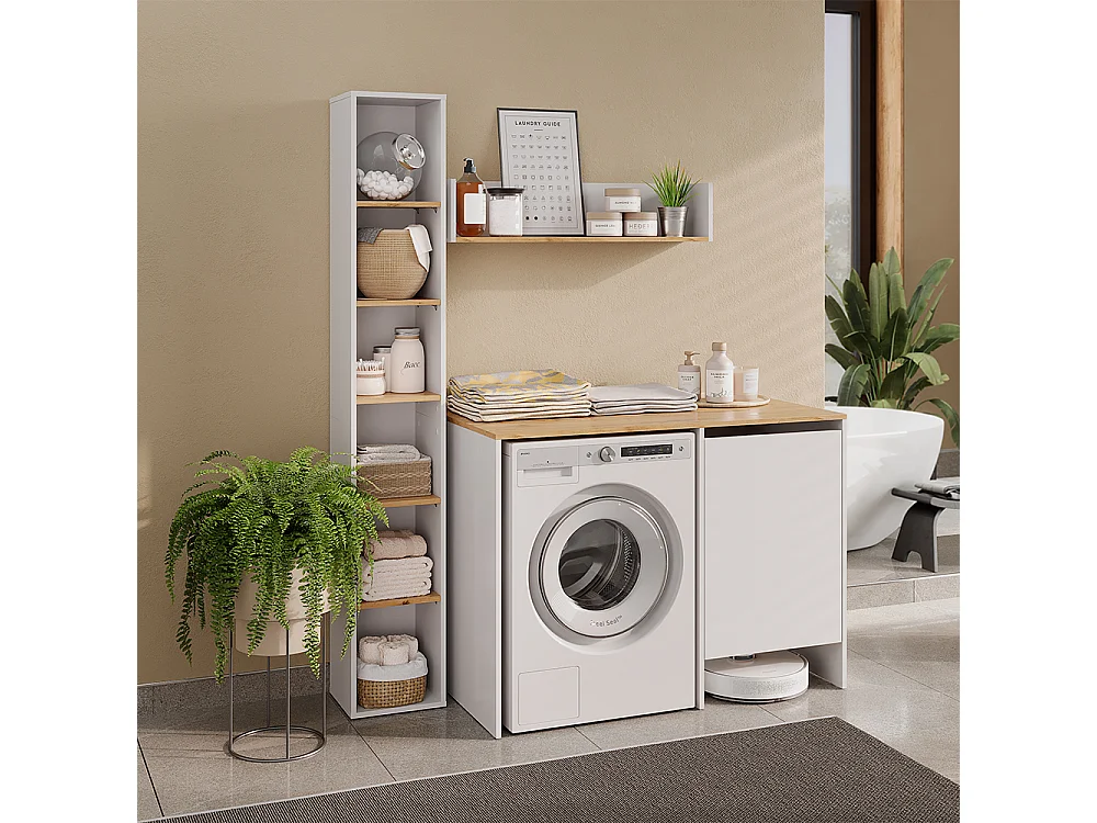 Armoire machine à laver blanc/chêne artisan 119.6x60x88.2 viktor