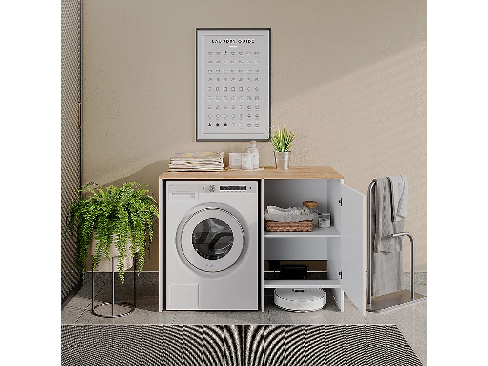 Armoire machine à laver blanc/chêne artisan 119.6x60x88.2 viktor